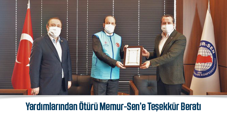 Yardımlarından Ötürü Memur-Sen’e Teşekkür Beratı