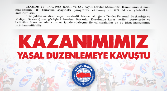 Kazanımımız Yasal Düzenlemeye Kavuştu